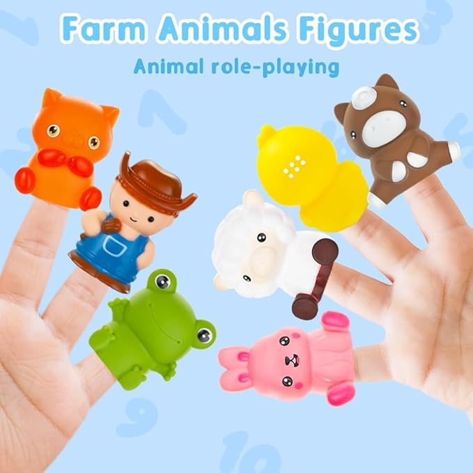 Learning Montessori Toys for Toddlers 1 2 3 Years Old, Sensory Farm Animals Train Toys with 10 Finger Puppets 1 Farmer, Counting Matching Sorting Barns with Keys, Educational Gift for Boys Girls
