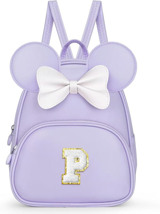 Backpack for Girls Kids Toddler, Bookbag for Teen Girl Kids Birthday Gifts, School Backpack for Girls with Cute Bow, Initial Purple P
