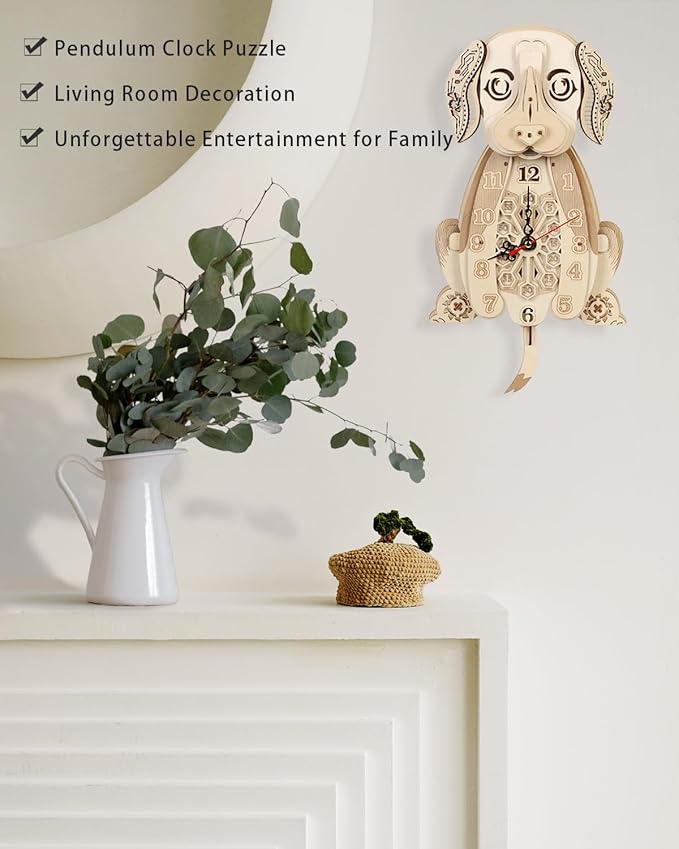 3D Wooden Puzzles for Adults Christmas-Themed Puzzle Wooden Clock Kits to Build with Wall Clock Pendulum