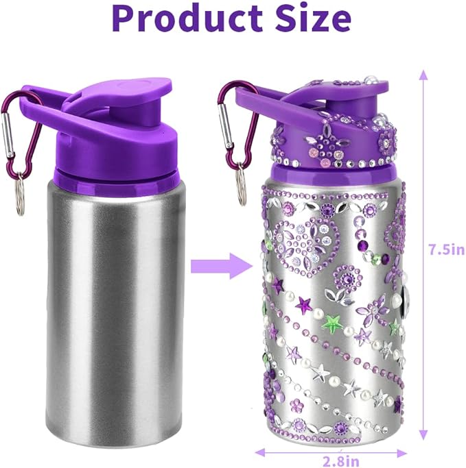 Gifts for Girls, Decorate Your Own Water Bottles with Gem Stickers, Personalize DIY Birthday Gifts for Girls Age 4 5 6 7 8 9 10, Fun Arts and Crafts Gift Ideas Toys for Kids Christmas School Gift