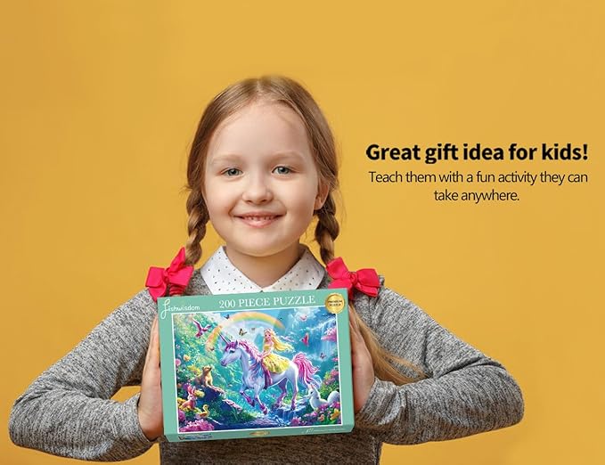 200 Pieces Jigsaw Puzzles for Adults and Teens and Kids Family Happy Games Princess Unicorns World for Girls (Enchanted Forest Ride)