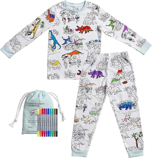 eatsleepdoodle coloring pajamas for boys and girls, with 10 washable markers, Kids Colorable Pajama 100% cotton