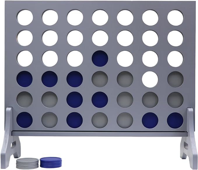 Tailgating Pros Premium Grey Giant Four in a Row with Carrying Case - Jumbo Oversized Outdoor Yard Game - Connect Multiple Pucks in a Row to Win - Many Puck Colors Available!