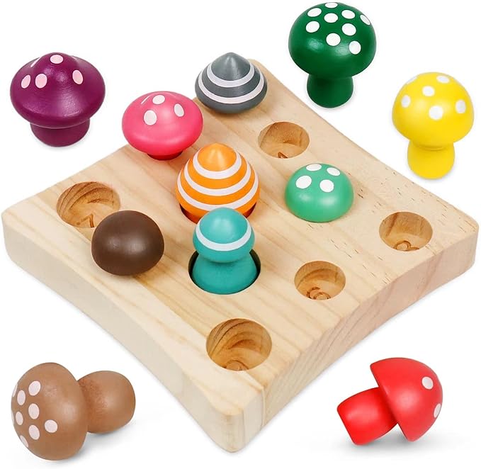 Toddler Toys,Montessori Wooden Sensory Early Educatioanl Learning Fine Motor & Shape Sorter Toy,Matching Games with Mushroom Puzzle,Fun Easter Basket Stuffers Birthday Gift for Boys Girls