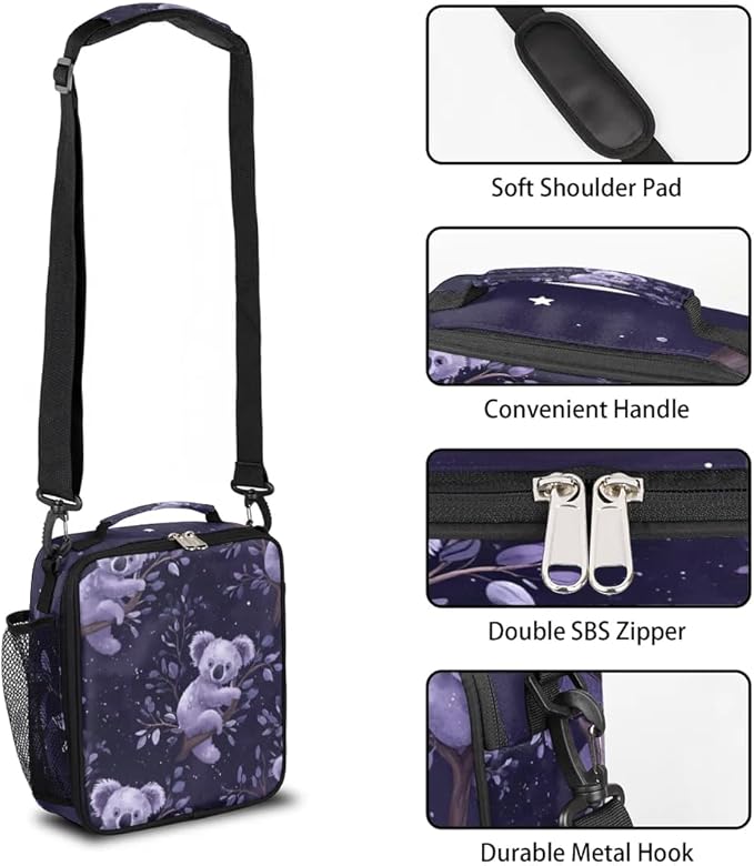 koala Lunch Bags for Girls Insulated Lunch Boxes Rectangular Waterproof Lunch Tote Bag with Adjustable Shoulder Strap Portable Picnic Bag for School Work Outdoor Gifts