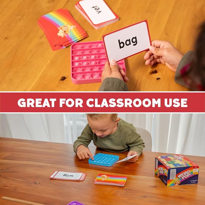 THE FIDGET GAME Word Pop CVC Words Mats for Classrooms (Pack of 6) - Learn to Read in Weeks - Multisensory Reading & Phonics Interactive Tools Ideal for Pre-Kindergarten to 1st Grade