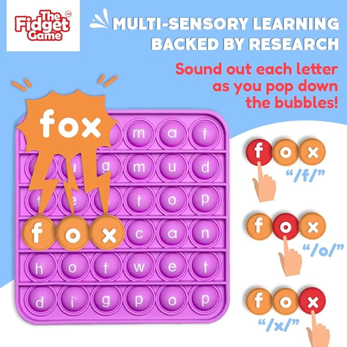 THE FIDGET GAME Word Pop CVC Words Mats for Classrooms (Pack of 6) - Learn to Read in Weeks - Multisensory Reading & Phonics Interactive Tools Ideal for Pre-Kindergarten to 1st Grade