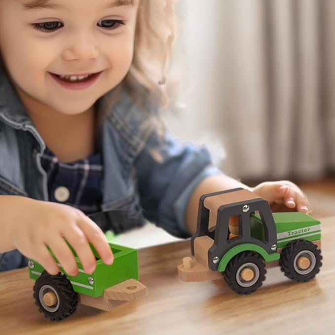 Wooden Tractor Toys for Toddlers 1-3, Baby Vehicle Toys Hand Push Car Toys for 1 2 3 Year Old Boys Girls (Green)