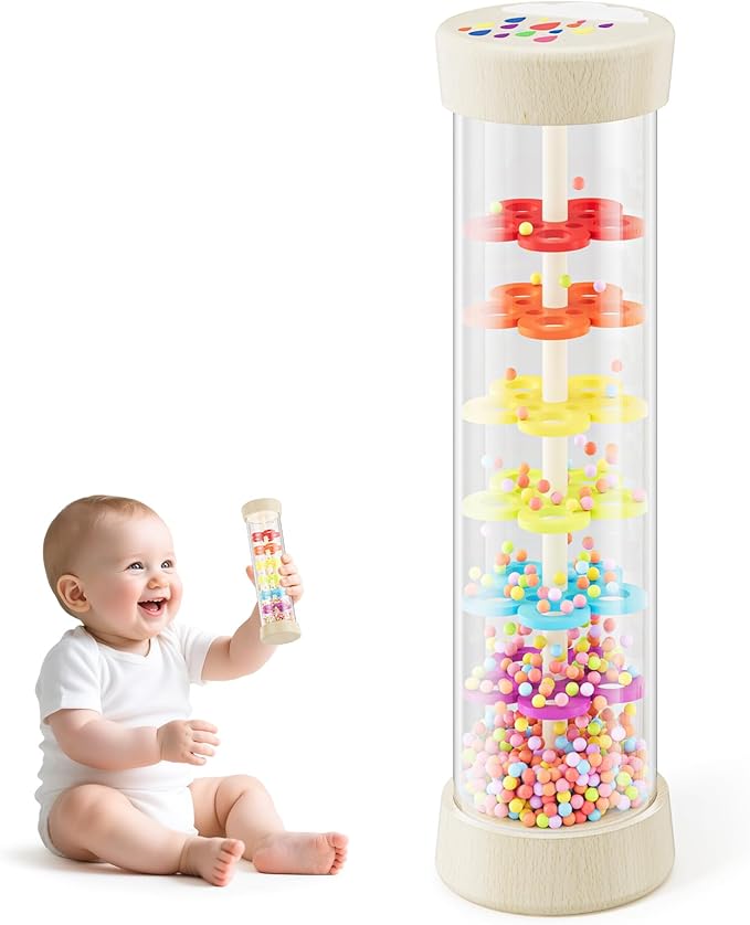 Rainmaker Toy,Montessori Toys for 0+ Year Old,Baby Wooden Sensory Development Toy,Christmas Birthday Gift for Baby Infant-7.7 Inch