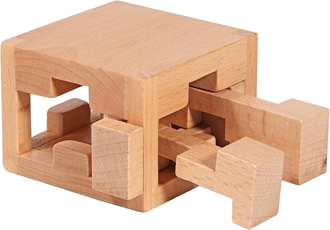 60 Steps Hard Wooden Cube Brain Teaser Puzzle Toys Mini Size Big Challenge Gamges 3D Assembly and Disentanglement Unlock Toy Unique Learning Gift for Kids and Adults