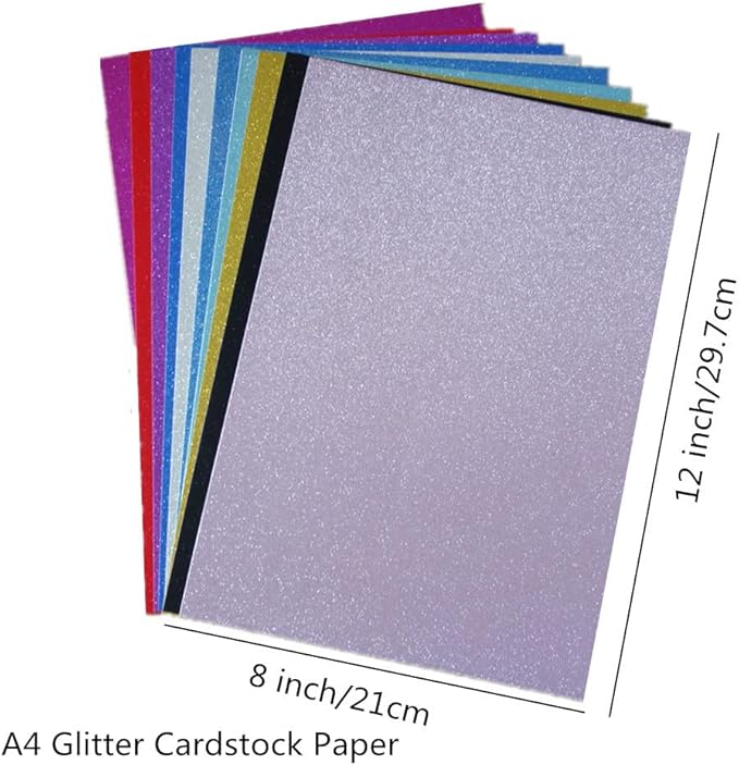Baisunt 20 Sheets Multi Colors Glitter Cardstock Paper for DIY Art Project, Scrapbook, Birthday Wedding Party Decoration 250GSM(8x12 In, Non Adhesive)