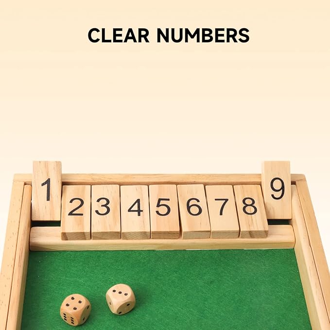 GSE Games & Sports Expert Wooden Shut The Box 9 Numbers Dice Game Board with 2 Wooden Dice, Classic Tabletop Version of The Popular English Pub Game