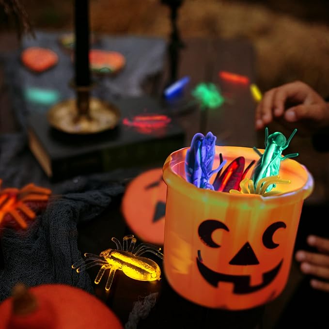 SpringFlower 60pcs Halloween Glow Critters Set for Halloween Party Favor,18 Critters Toys and 42 Glow Sticks, Glow in The Dark Party Favors, Halloween Goodie Bag Fillers, Halloween Miniatures.