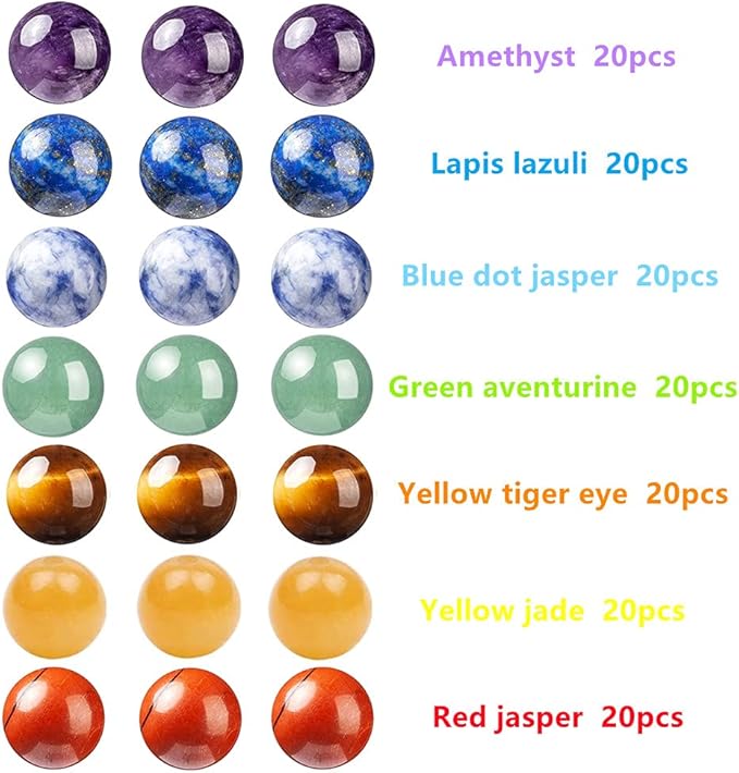 140pcs 7 Chakra Natural Stone Round Beads Crystals Energy Healing Genuine Real Stone DIY Charm Smooth Beading for Bracelet Necklace Earrings Jewelry Making(8mm,7 Chakra Color)
