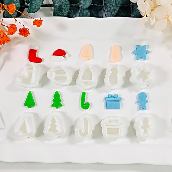 Xaekicr 10 Pcs Christmas Polymer Clay Cutters Set – Holiday Clay Cutters for Earrings, Ornaments & Jewelry Making – Gingerbread, Snowman, Tree Shapes – Clay Tools for Polymer Clay Crafts