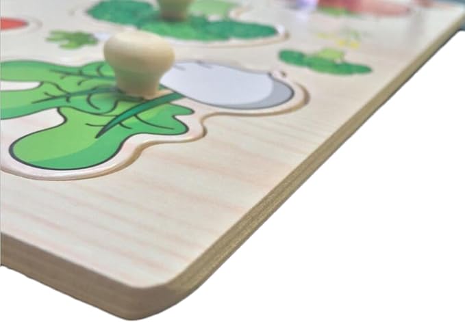 Home Learning Preschool Early Educational Development Colorful Fruit and Vegetables Wooden Peg Puzzle Jigsaw Bundle Shape Toys and Games for Age 3-7 Years Old Child Children Boys Girls