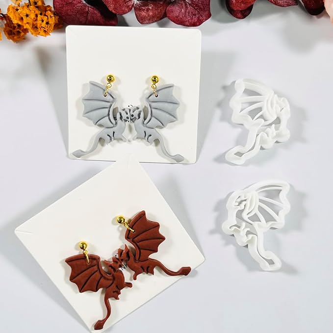 Polymer Clay Cutters Dragon Set – 2PCS Fantasy Dragon Clay Earring Cutters for Polymer Clay Jewelry, Halloween Gothic Clay Tools and Cutters for Cosplay and DIY Crafts