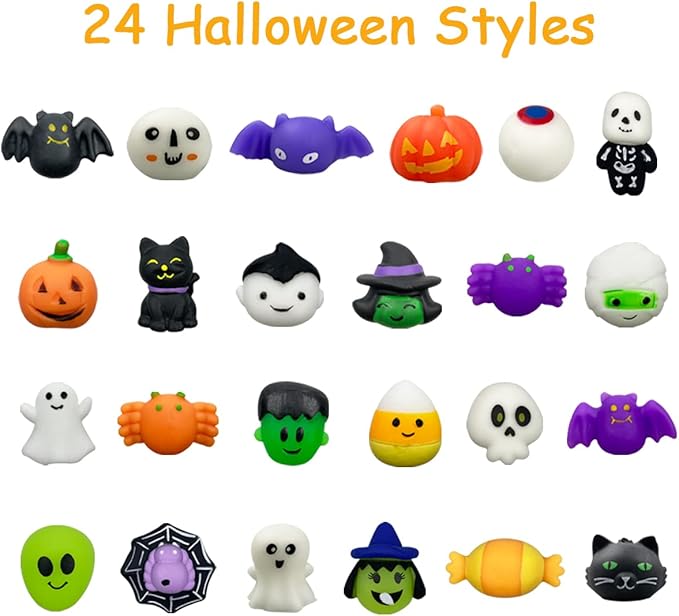 Pinkiwine 48 PCS Halloween Mochi Squishy Toys Squishies Halloween Toys for Kids Girls Boys Halloween Party Favors Halloween Treat Bags Gifts