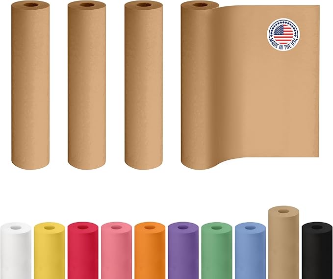 Brown Paper Roll 24" x 1800" (150 feet), Pack of 4 - USA-Made Brown Packing Paper 50lb Thickness for Moving, Shipping, Crafts/Arts - 100% Recycled Natural Wrapping Material by IDL Packaging