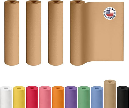 Brown Paper Roll 24" x 1800" (150 feet), Pack of 4 - USA-Made Brown Packing Paper 50lb Thickness for Moving, Shipping, Crafts/Arts - 100% Recycled Natural Wrapping Material by IDL Packaging