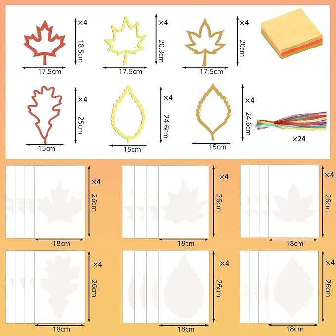 Zliisang 24PCS Make You Own Fall Crafts Kit Bulk Maple Leaf Paper Suncatchers DIY Kit for Autumn Thanksgiving Classroom Activities Decorations Window Stained Glass Effect Art Supplies