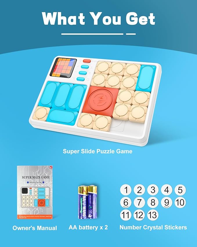 Super Slide Puzzle Games, Handheld Electronic Brain Teaser with 500+ Challenges 7 Levels for Boys, Girls, Adults - Portable Learning Toys Birthday Gifts for Travel, Road Trip, Easter Basket