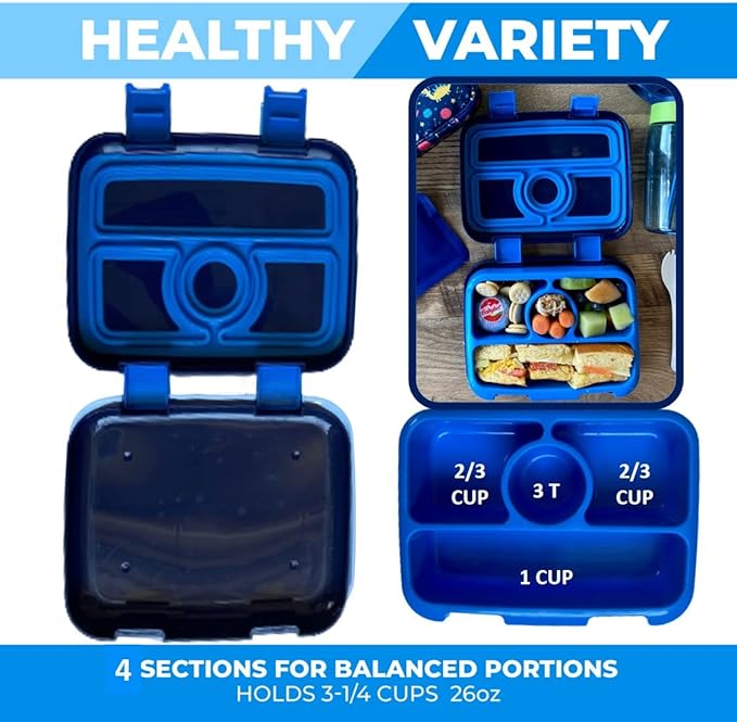 Dinosaur Bento Lunch Box for Boys with Thermo Stainless Steel Food Jar for Hot Food Soup, Insulated Dinosaur Lunch Bag and Ice Pack Set, Kids Container Boxes with 4 Compartments, Blue Space Dino