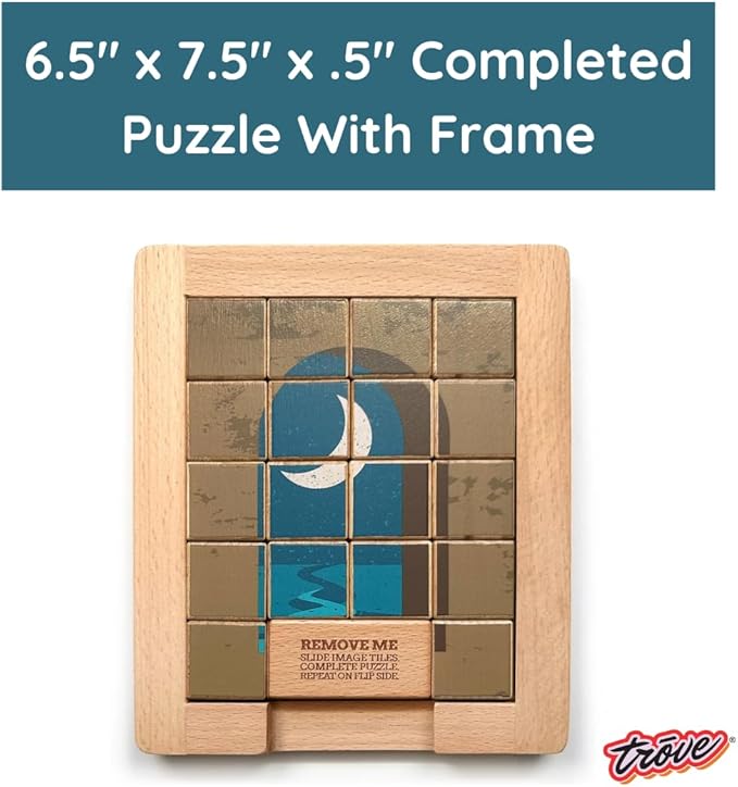 TROVE - Dualities Sliding Wooden Puzzles, Day v. Night - STEM, Challenging, Entertaining, Fun, Brain Teaser, Classic Slide Puzzle, Klotski, Great for Travel, Great for All Ages