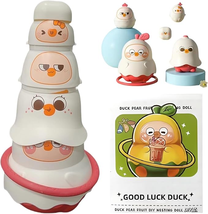 LQR Unique Yellow Duck Russian Nesting Dolls, Fruit Duck Nesting Dolls, Stacking Cups, Sensory Toys for Children, Toddler Educational Count Learning Toys, Birthday Gifts for Boys and Girls