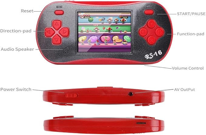 Handheld Game Player for Kids Adults- FAMILY POCKET RS16 Portable Classic Game Controller Built-in 260 Game 2.5 inch LCD Retro Arcade Video Game System Children's Birthday Gift (red)