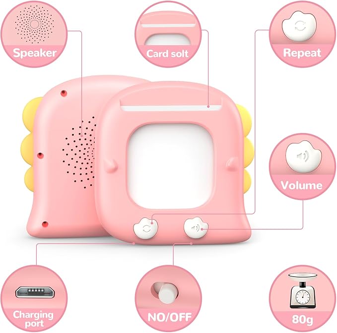 Kidzdo 520 Bilingual Spanish English Talking Flash Cards, Christmas Birthday Gifts for 2 3 4 5 6 Year Old Girls, Language Pocket Speech Therapy Toys, Portable Toddlers Toys for Ages 2-6 Kids, Pink