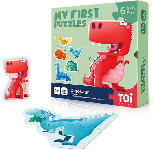 Toi 6 Packs Large Piece Toddler Jigsaw Puzzles for Kids Aged 2.5+, Animal Shaped Floor Puzzles for Beginner, Preschool Learning Game for Boys Girls, Dinosaur
