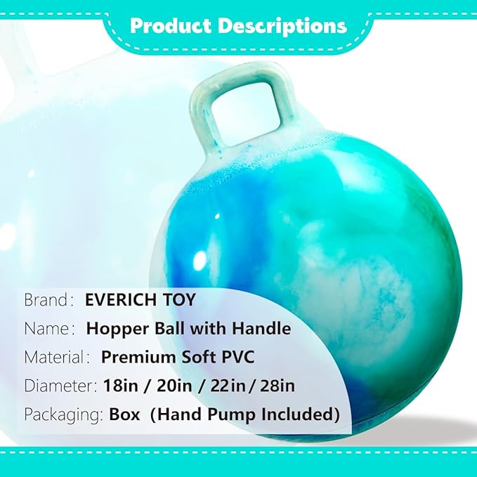 EVERICH TOY Hopper Ball for Adults & Teens 16+, 28 in Bouncy Ball with Handle, Sit On Hippity Hop Exercise with Air Pump, Active Play for Family Activities & Indoor/Outdoor Sports
