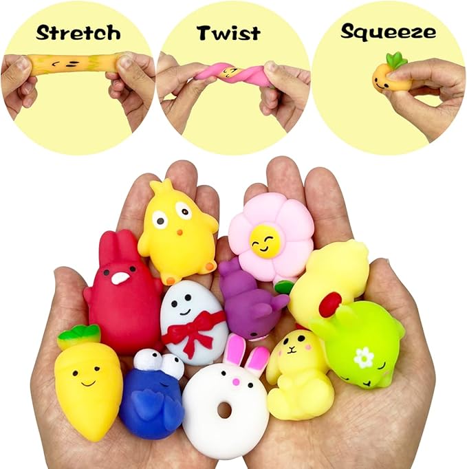 Anditoy 100 PCS Easter Mochi Squishy Toys Stress Relief Squishies for Kids Boys Girls Toddlers Easter Basket Stuffers Egg Fillers Gifts Party Favors