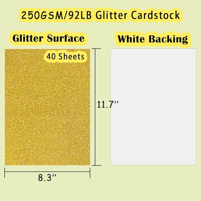 SALEMAR Gold Glitter Paper Cardstocks Sparkling Cardstocks for Cricut, Glitter Paper for Creating Greeting Cards, Cake Toppers, Wedding Crafts, 250Gsm, 10 Sheets(Gold)