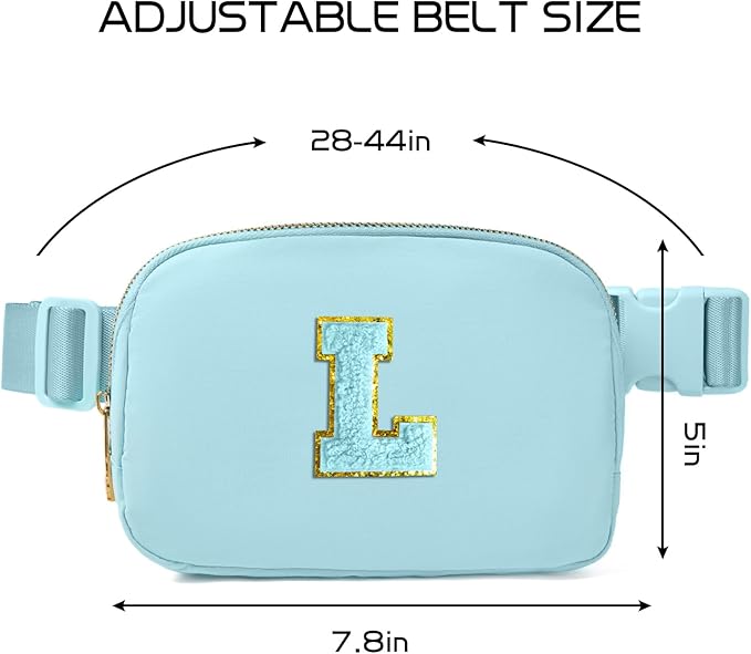 Gitus Gifts for 8 9 10 11 12 Year Old Girls Belt Bag Fanny Pack Crossbody Bags with Initial Letter Patch Cute Stuff Birthday Gifts for Teen Girls Women Personalized Trend Stuff (Icing Blue-L)