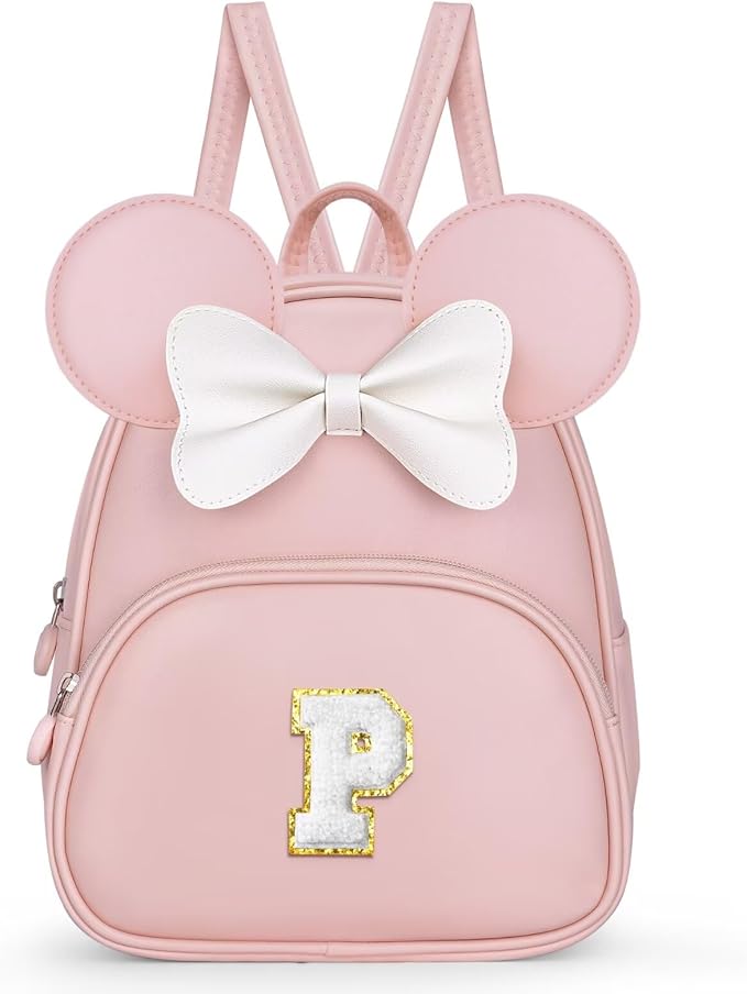 Backpack for Girls Kids Toddler, Bookbag for Teen Girl Kids Birthday Gifts, School Backpack for Girls with Cute Bow, Initial Pink P