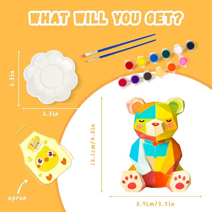 Loungelore Paint Your Own Bear Lamp Kit, Art Supplies Arts and Crafts for Kids Ages 8-12, DIY 3D Bear Night-Light, Creativity Painting Kit Toy for Girl Boy Teen, Birthday Gift for Daughter Son