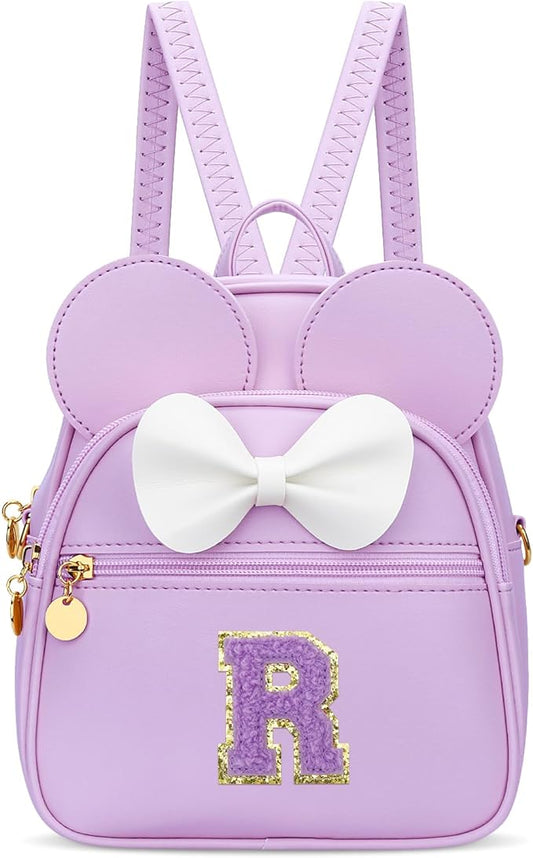 KKXIU Girls Initial Bowknot Cute Mini Backpack for Toddler, Travel Small Girl Backpacks, Personalized Trendy Stuff Gift for Little Girls and Kids(R, Purple)