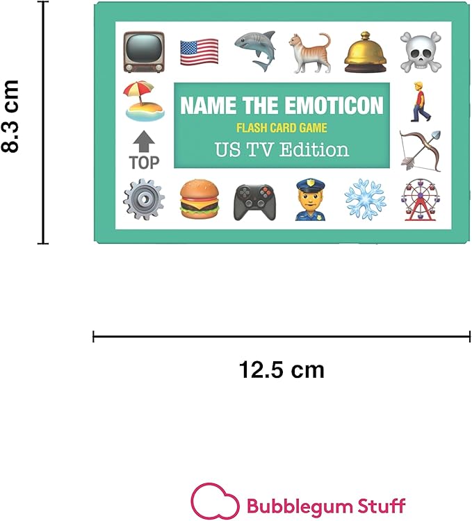 Bubblegum Stuff Name The Emoticon Game - US TV Edition - Guess The Phrase from The Emojis - Fun Flash Card Game - Suitable for Family, Kids, Teenagers & Adults