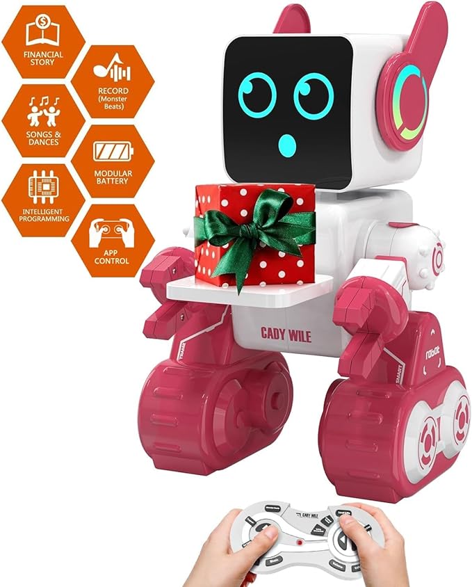 Robot Toy for Kids, Remote Control Intelligent Programming RC Robot, Suitable for Music, Dancing, Talk, Play as a Gift for Girl and Boy (Pink)