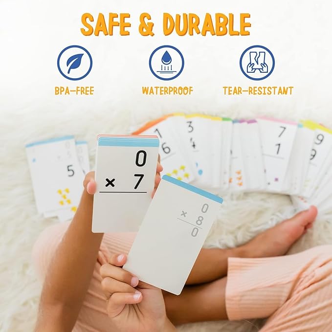 Merka 3rd Grade Multiplication Flash Cards, Multiplication Table for Kids, Math Facts, Fractions Manipulatives - Set of 169 Math Flash Cards