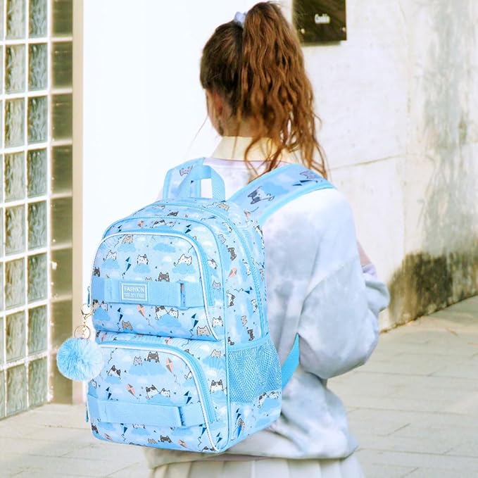 UFNDC Backpack for Girls, 17.5" Water Resistant Cat Galaxy Tie-Dye School Backpacks, Teens Bookbag for Women College Middle