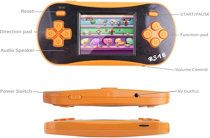 Handheld Game Player for Kids Adults- FAMILY POCKET RS16 Portable Classic Game Controller Built-in 260 Game 2.5 inch LCD Retro Arcade Video Game System Children's Birthday Gift (Orange)