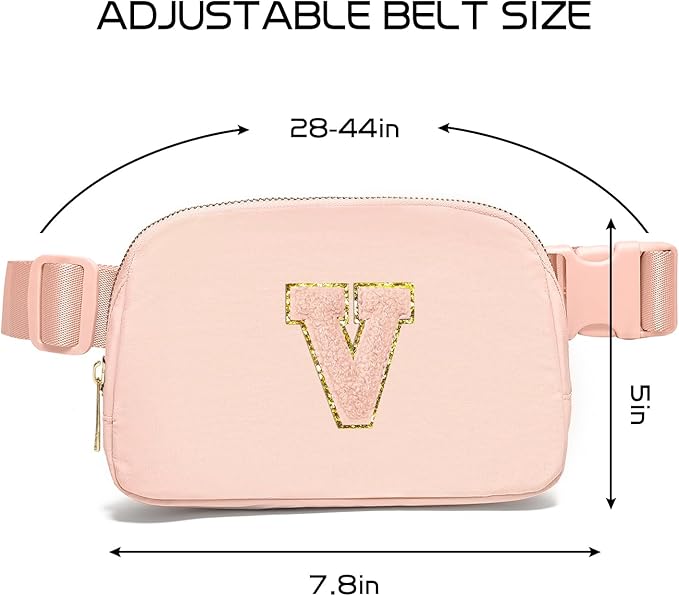 Gitus Gifts for 8 9 10 11 12 Year Old Girls Belt Bag Fanny Pack Crossbody Bags with Initial Letter Patch Cute Stuff Birthday Gifts for Teen Girls Women Personalized Trend Stuff (Coral Pink-V)