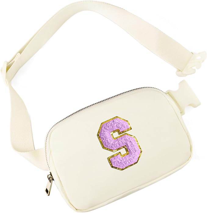 Gitus Gifts for 8 9 10 11 12 Year Old Girls Belt Bag Fanny Pack Crossbody Bags with Initial Letter Patch Cute Stuff Birthday Gifts for Teen Girls Women Personalized Trend Stuff (Ivory-S)
