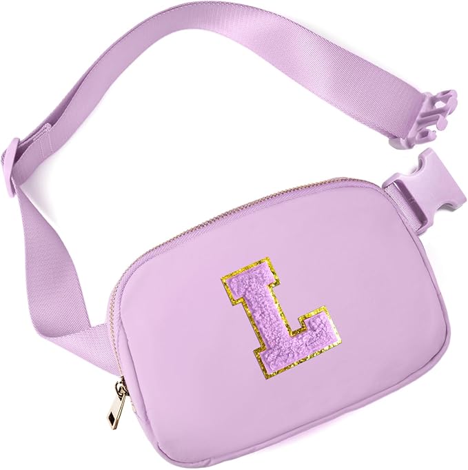 Gitus Gifts for 8 9 10 11 12 Year Old Girls Belt Bag Fanny Pack Crossbody Bags with Initial Letter Patch Cute Stuff Birthday Gifts for Teen Girls Women Personalized Trend Stuff (Lavender-L)