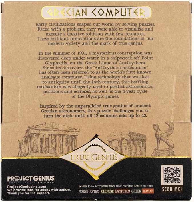 Project Genius Grecian Computer Mechanical Math Puzzle, Wooden Brainteaser Gift for History Buffs and Smart Kids, Teens, and Adults - True Genius Series Inspired by The Ancient Antikythera Mechanism
