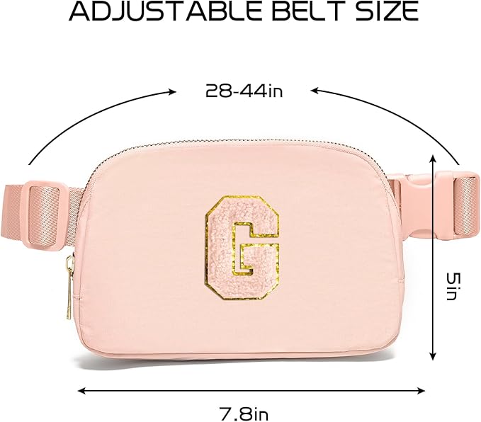 Gitus Gifts for 8 9 10 11 12 Year Old Girls Belt Bag Fanny Pack Crossbody Bags with Initial Letter Patch Cute Stuff Birthday Gifts for Teen Girls Women Personalized Trend Stuff (Coral Pink-G)