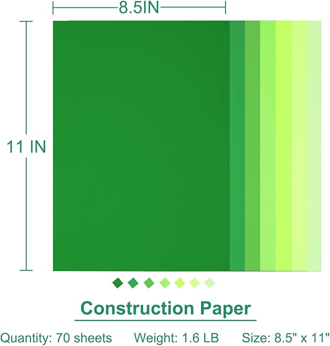 Construction Paper 8.5inx11in,70 Sheets,Set of 7 Colors 178GSM/65LB Heavyweight Construction Paper,Crafts,Arts,School Classroom Art Supplies Assorted Colors Bulk Paper